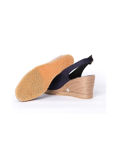 Gerçek Elişi Burnu Açık Arkası Bantlı Dolgu Topuk Lacivert Keten Hasır Espadril Handmade Lacivert