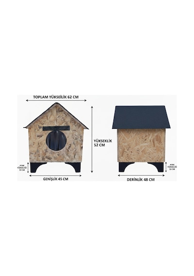 Osb Kedi Kulübesi 45x48x62cm Ayaklı, Yalıtımlı Ve Dayanıklı Dış Mekan Kedi Evi
