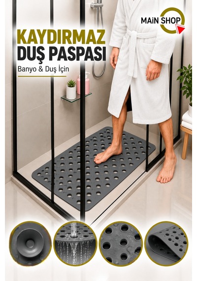 Vantuzlu Banyo Ve Duşakabin Kaydırmaz Paspas, Küvet İçi Mat 33x66 Cm M-141 Gri