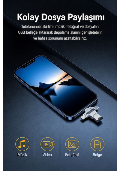 4ü 1 Arada Tf Kart Okuyucu, Type-c Lightning Micro Usb Usb 3.0 Bağlantılı Otg Adaptör, 5gbps Hızlı Veri Aktarımı, Telefon Tablet Pc Uyumlu, Metal Gövde D509
