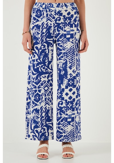 Lela Desenli Standart Fit Yüksek Bel Geniş Paça Bayan Pantolon 5869019 Saks