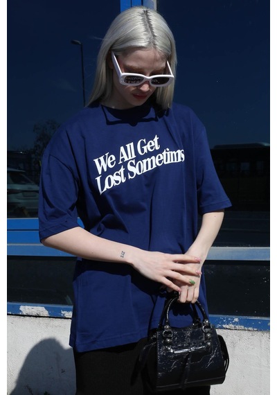 Madmext İndigo Baskılı Oversize Tişört Mg1532-indigo İndigo