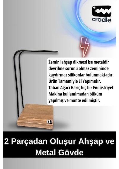 Ceviz Ahşap Ve Siyah Metal Gaming Kulaklık Dikey Standı 81577445