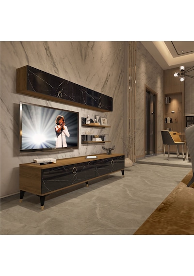 Decoraktiv Eko 5 Mdf Std Gold Tv Ünitesi Tv Sehpası Pera - Siyah Mermer