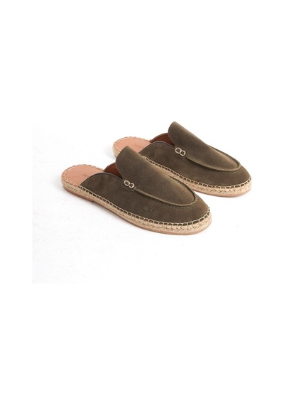 Mubiano Hakiki Deri Summer Erkek Süet Önü Kapalı Jüt Taban Haki Espadril Terlik -mssr3416-hk Haki