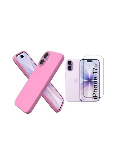 Apple Uyumlu iPhone 17 Içi Kadife Lansman Kılıf Ve 5d Tam Kaplayan Cam Ekran Koruyucu Açık Pembe