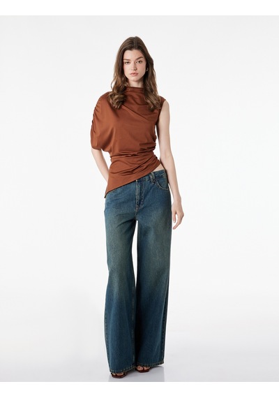 Koton Slim Fit Asimetrik Kesim Drapeli Dik Yaka Bluz Kahverengi 6sak70029ek Kahve