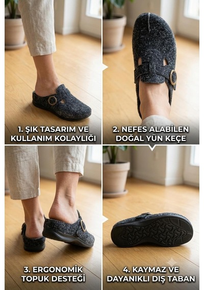 Kadın Siyah Süet Tokalı Sabo Terlik-hakiki Deri / Süet Clog Bir Numara Büyük Alınız