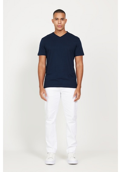 AC&Co / Altınyıldız Classics Erkek Beyaz-lacıvert 2'li Paket Slim Fit Dar Kesim Pamuklu Basic Tişört Beyaz - Lacivert
