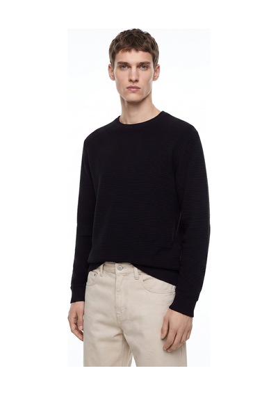 Mustang Siyah Erkek Bisiklet Yaka Relaxed Fitilli Sweatshirt M4wm-swt-1808