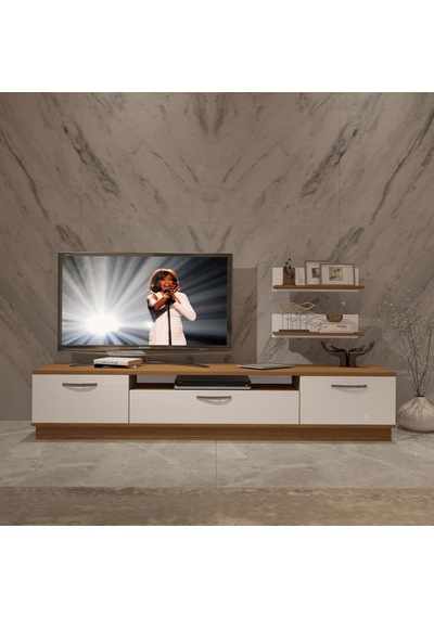 Decoraktiv Trio 4 Mdf Tv Ünitesi Tv Sehpası - Ceviz Beyaz Ahşap - Beyaz
