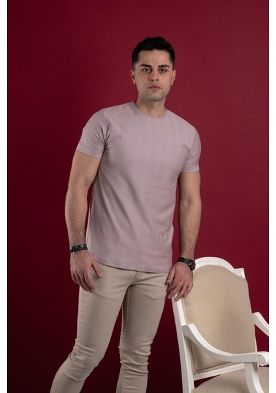 Slimfit Kendinden Desenli Erkek Penye T-Shirt