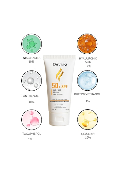 Devida UVA UVB Koruyucu Cilt Lekesi Önleyici Nemlendirici UvActive 400+ Yüz Güneş Kremi SPF50+ 50 ML