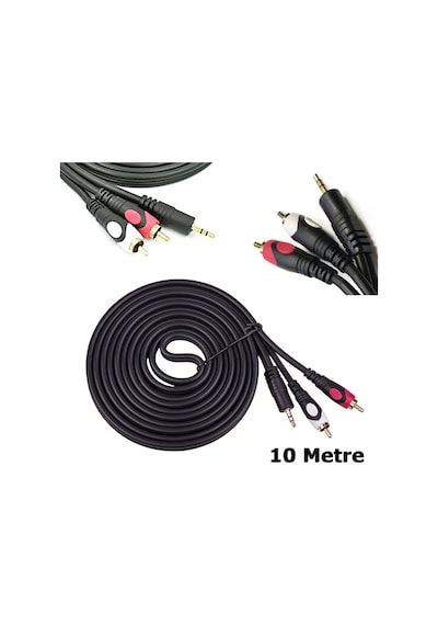 10M Stereo To 2 Rca Ses Kablosu - Özel Bakır Seri - 10 Metre