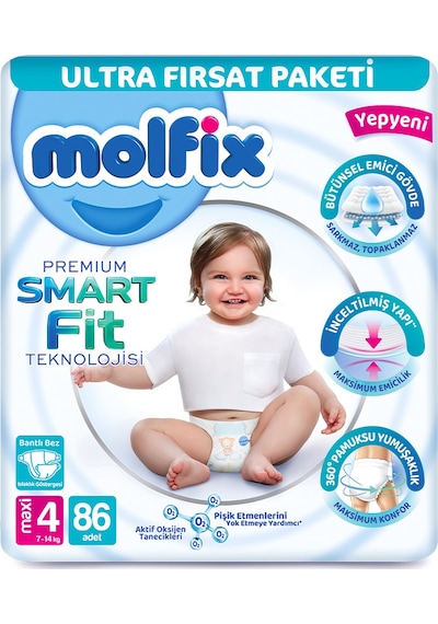 Molfix Premium Smart Fit Ultra Fırsat Paketi 4 Beden Maxi 86 Adet
