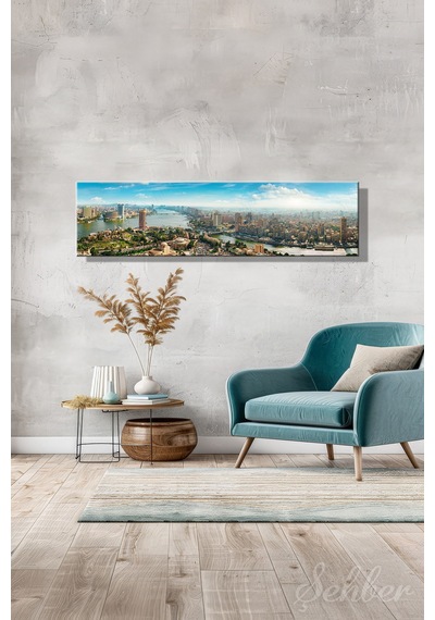 Mısır Kahire Nil Nehri Kıyısındaki Panoramik Şehir Silueti Yatay Kanvas Tablo 4440 Çok Renkli