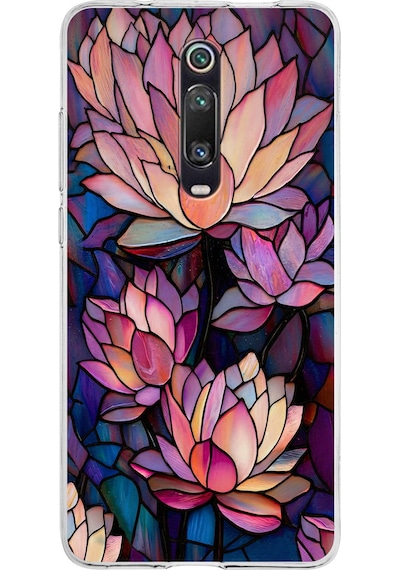 Printify Xiaomi Mi 9t İle Uyumlu Vitray Sessiz Lotus Tasarımlı Şeffaf Silikon Kılıf Şeffaf