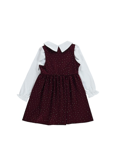 Civil Girls Taş Baskılı 6-9 Yaş Elbise - Bordo