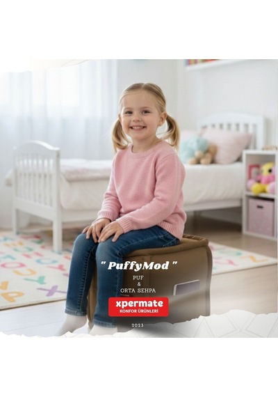 Dekoratif Kare Puf Orta Sehpa Ayak Uzatma Puf 40x40x42 Cm Puffymod Kahverengi
