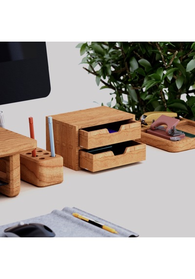 Desna İki Katlı İki Çekmeceli Dolap - Kiraz 18 Cm X 12.1 Cm X 10.8 Cm Woodsaka Doğal Ahşap