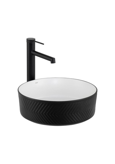 E-w5002sb Tezgah Üstü Lavabo Mat Siyah & Parlak Beyaz Renkli