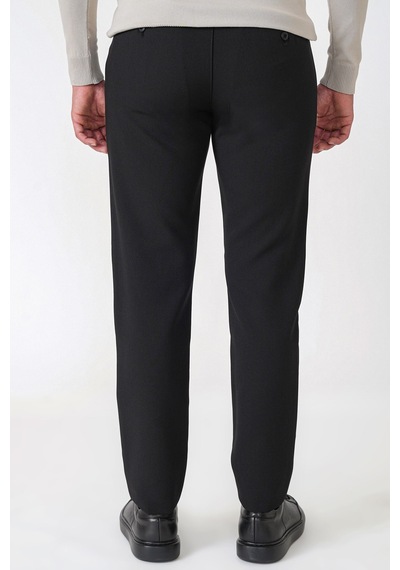 Comfort Fit Yan Cepli Esnek Pamuklu Siyah Pantolon P 1234