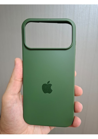 Apple Uyumlu iPhone 17 Pro Max Logolu İçi Kadife Silikon Lansman Kılıf Haki
