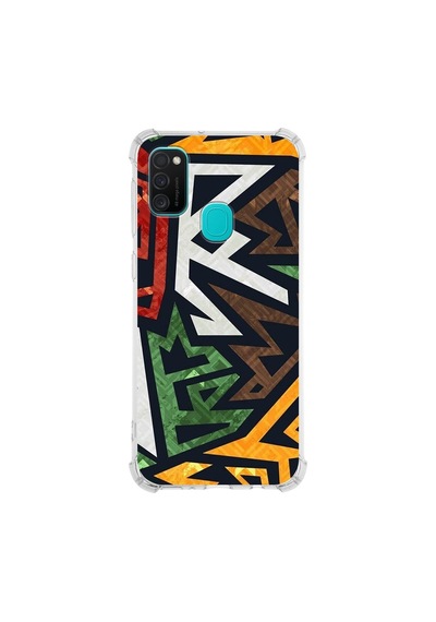 Samsung Galaxy Uyumlu M30s Köşe Korumalı Antişok Kapak Soyut Grafiti Tasarımlı Şeffaf Kılıf