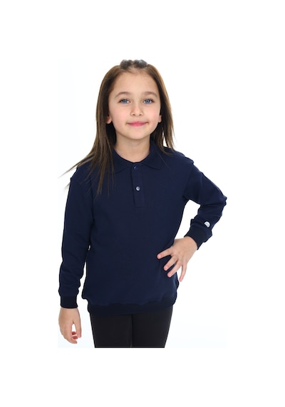 Kız Çocuk Regular Fit Polo Yaka Düşük Omuz Nakış Baskılı Sweatshirt - 2 İplik Lacivert