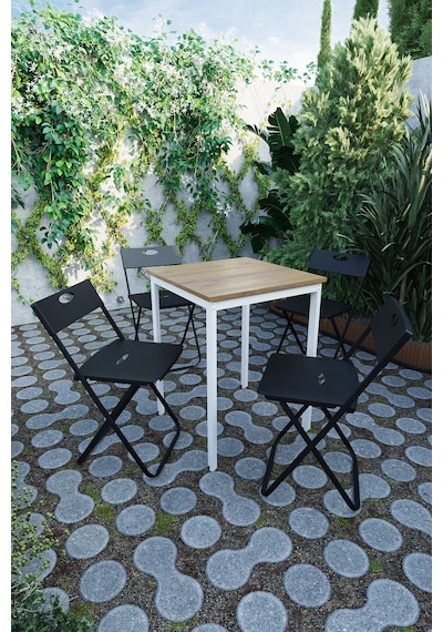 Balkon Bahçe Mutfak 5'li Bistro Set Masa Sandalye Takımı Çam - Beyaz