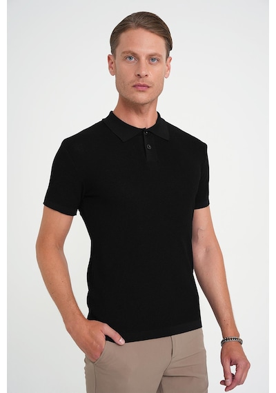 Efor Comfort Fit Polo Yaka Kısa Kollu Siyah Triko Tr 883 Siyah