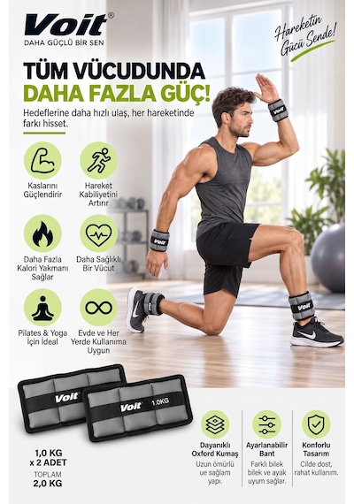 1 KG x 2 Adet Ayarlanabilir El ve Ayak Bilek Ağırlığı, Cırt Cırtlı Fitness ve Egzersiz Ağırlık Seti