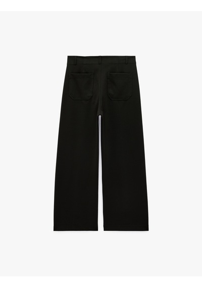 Koton Normal Bel Yan Cepli Düğmeli Straight Fit Kumaş Pantolon Siyah 7wak40027ek