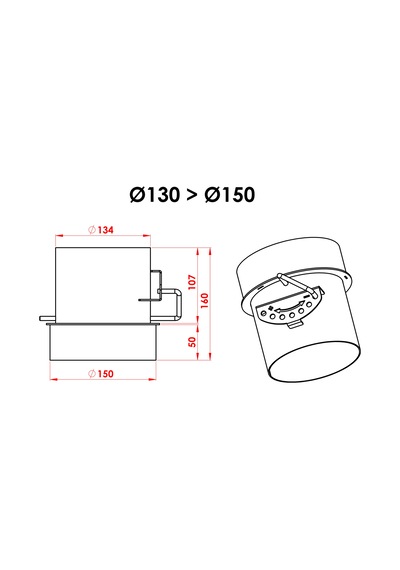 Ayarlanabilir Klapeli Baca Redüksiyon / Boy:16 Cm, Çap: 13 15 Cm / Mat Siyah Boyalı / Baba's Stove