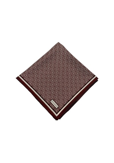 Vakko Twill İpek Eşarp - Helezon Monogram - Bordo Krem Çok Renkli
