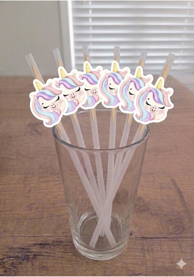 12li Unicorn Temalı Konsept Cupcake Kürdan Süsü Ve Parti Pipeti Seti. Beyaz