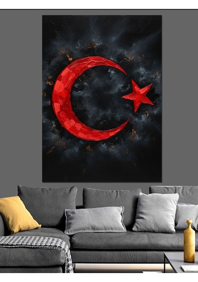 Ahşap Tablo Kırmızı Ay Yıldız Simgesi Yiyecek Ve İçecek Tabloları