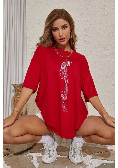 Flood Of Style Unisex Butterfly Song Baskılı T-shirt Kırmızı