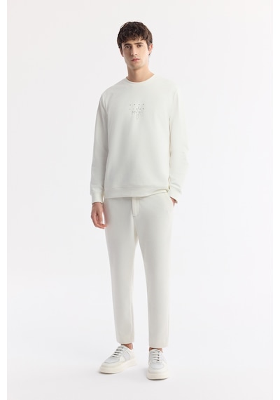 Avva Erkek Beyaz Bisiklet Yaka Baskılı Bi-stretch İnterlok Regular Fit Sweatshirt A51y1235