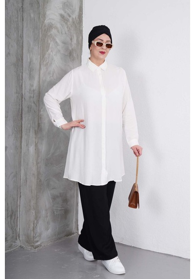 Polologin Butik Beyaz Tunik Siyah Pantolon Takım Beyaz Siyah