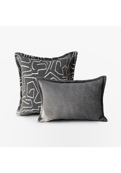 "metric & Grey" Dokulu Desenli Kırlent Kılıfı Seti Gri - Beyaz