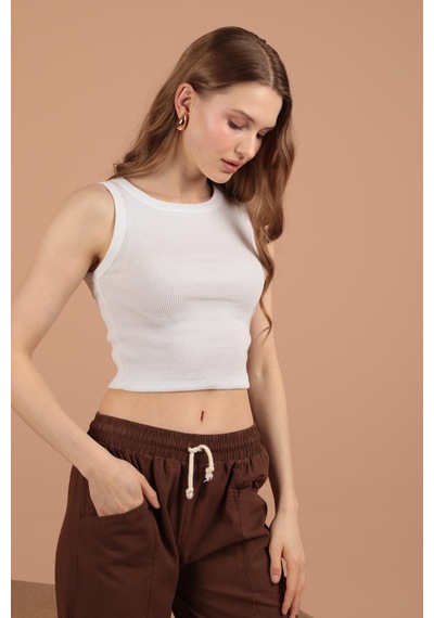 Chıcnhappy Kaşkorse Kumaş Halter Yaka Kadın Bluz Krem - Kadın Krem
