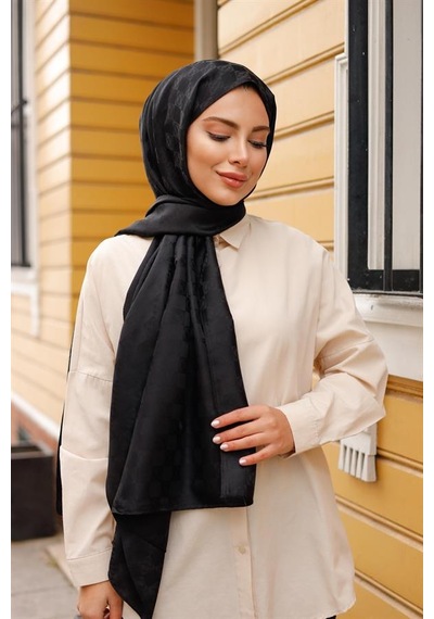 Dama Desen Şal Siyah Çok Renkli