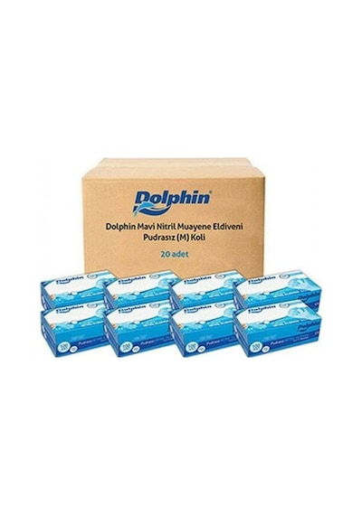 Dolphin Pudrasız Mavi Nitril Muayene Eldiveni 100'lü x 20 Paket M