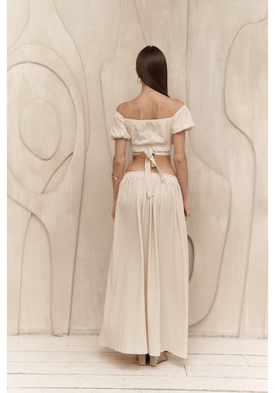 Mai Collection Mai Studios Co. Indriya Bej Crop Etek Takım Bej