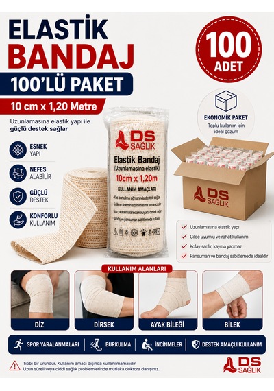 Elastik Bandaj 10cmx 1,20 Metre 100'lü Ds Sağlık