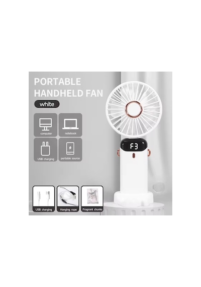 Taşınabilir Dijitalli Mini Fan Şarjlı, Sessiz Ve Güçlü Serinletici Fan Beyaz - 886311102