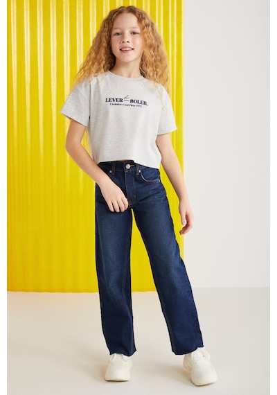 Grımelange Agate-grm24025 100% Pamuk Baskılı Kısa Kollu Kız Çocuk T-shirt Grimelanj T-shirt Gri Melanj