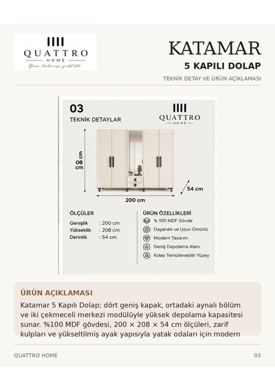 Katamar 5 Kapaklı Dolap Krem
