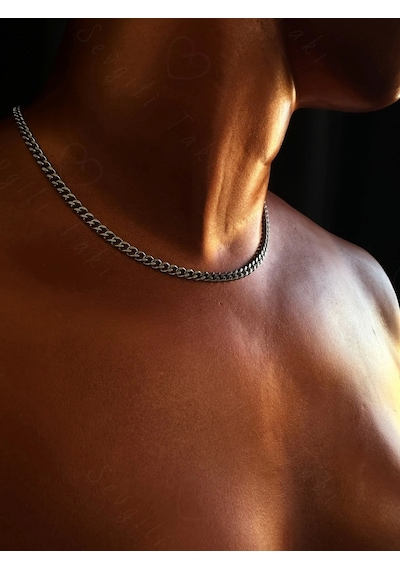İnce Gurmet Model Choker Çelik Zincir Kolye-choker Serisi Gümüş